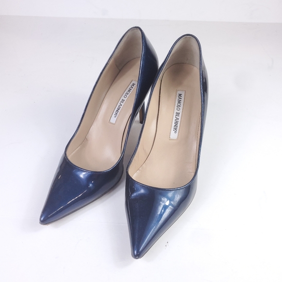 Manolo Blahnik Blue Patent Leather Heels - Picture 2 of 9
